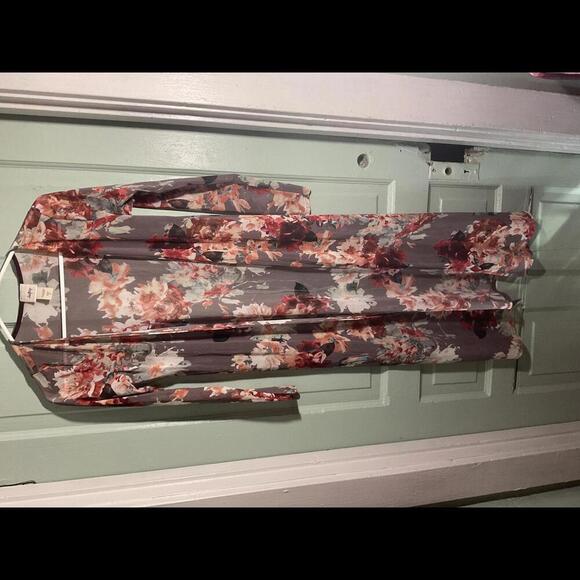 Day trip Brown Duster Length with florals Kimono Size Small - Picture 2 of 9